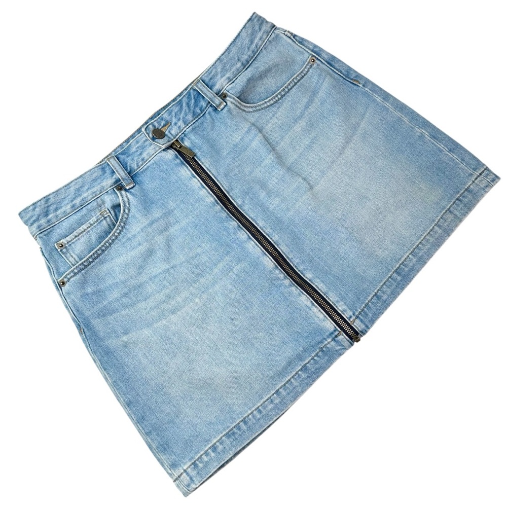 1. State Light Blue Denim Zip Front A Line Jean Skirt, 12 - Picture 7 of 12